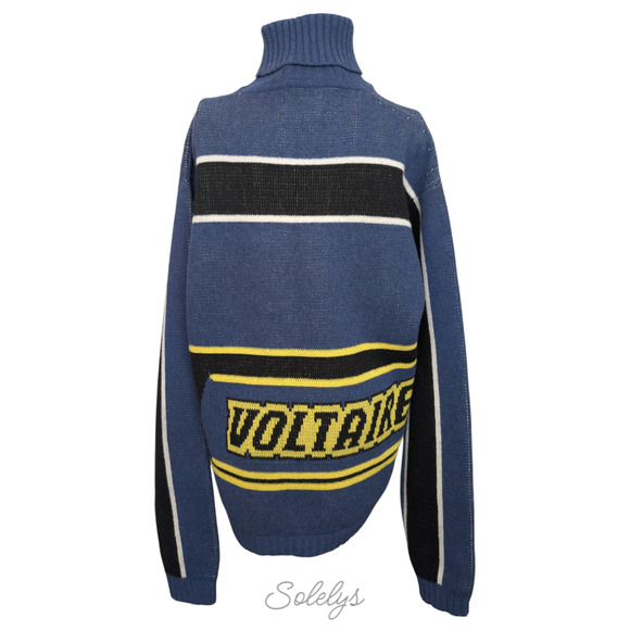 Zadig & Voltaire Défilé Roy Biker Logo Ocean Blue Jacquard Wool Cashmere Sweater - Picture 3 of 13